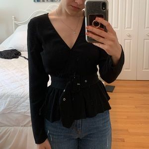 H&M, Long-Sleeve, Black Belted Blouse